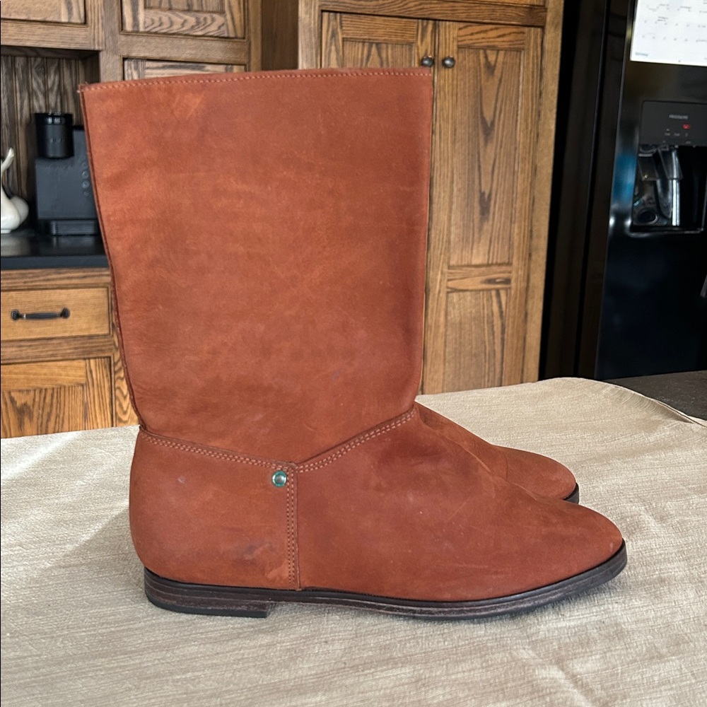 Vintage Eddie Bauer Suede‎ Pull On Mid Calf Boots Brown Cognac